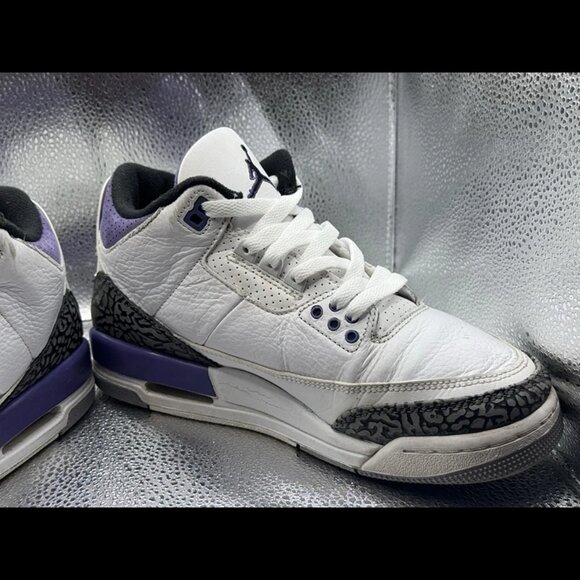 Size 7Y - Nike Air Jordan‎ 3 Retro Shoes Boys Purple White Sneakers DM0967-105 - Picture 3 of 12